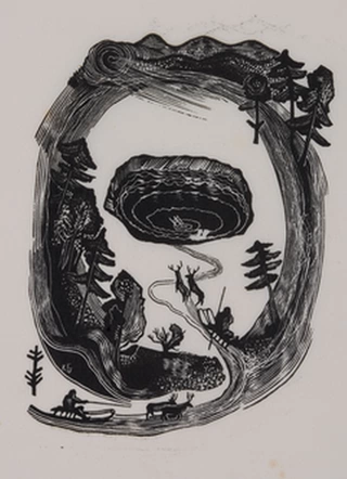 Оленьи упряжки. Иллюстрация к «Северным сказкам» М. Ошарова. 1935
