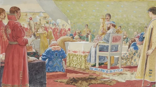 Пир царя Алексея Михайловича с ближними боярами в отъезжем поле. 1897