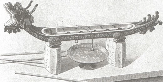 Будильник в виде драконьей лодки на подставке, с металлической тарелкой