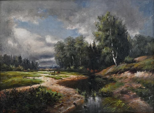 Летний пейзаж с рекой и березами Эскиз (?) к картине «Вид из окрестностей села Поречье». 1869