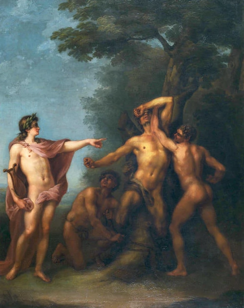 Аполлон, повелевающий сатирам привязать Марсия к дереву. 1788